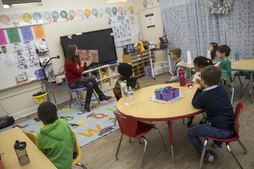 Mrs. Landis Reads Christmas Story to Kindergarten